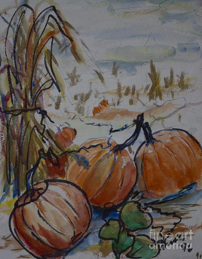 Pumpkins Painting - Pumpkins in Fall by Avonelle Kelsey