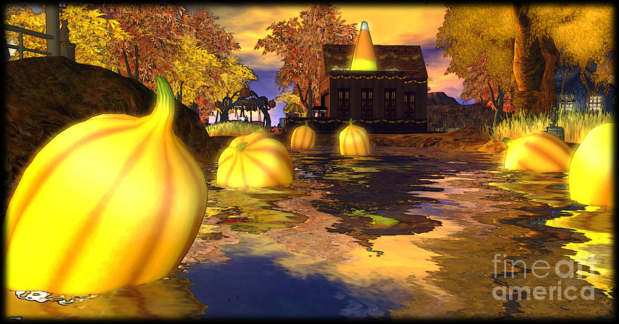 Pumpkins in the pond Digital Art by Susanne Baumann