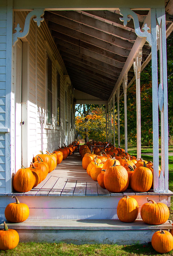 Fall Photograph - Pumpkins on a Porch by Karen Stephenson