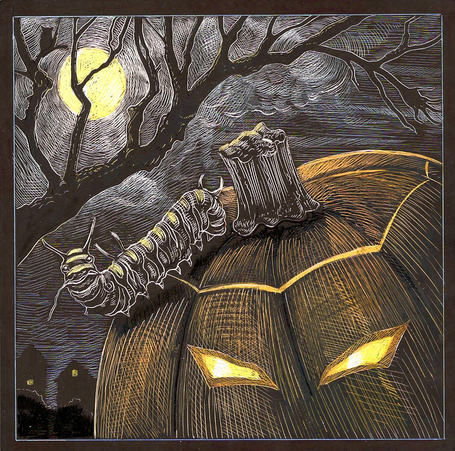 Halloween Drawing - Pumpkopillar by Jennifer Harper