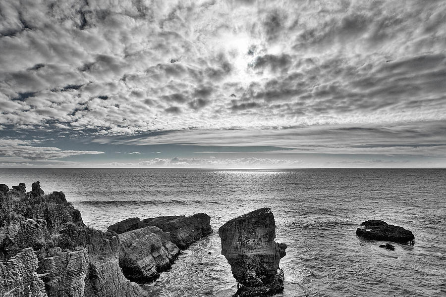 Punakaiki Pancake Rocks #3 - black and white Photograph by Stuart Litoff