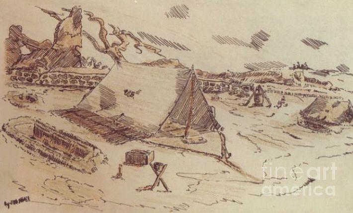 Pup Tents 167th General Hospital Cherbourg France WW II Drawing by David Neace CPX