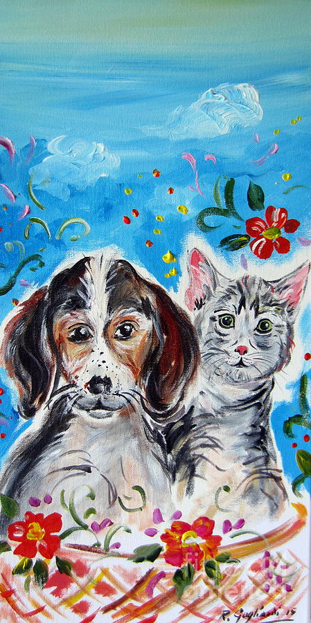 Puppies for my beautiful little nice Greta Painting by Roberto Gagliardi