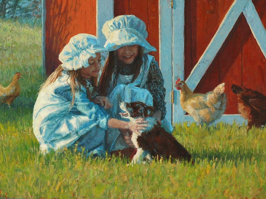 Farm Painting - Puppy Love by Jim Clements