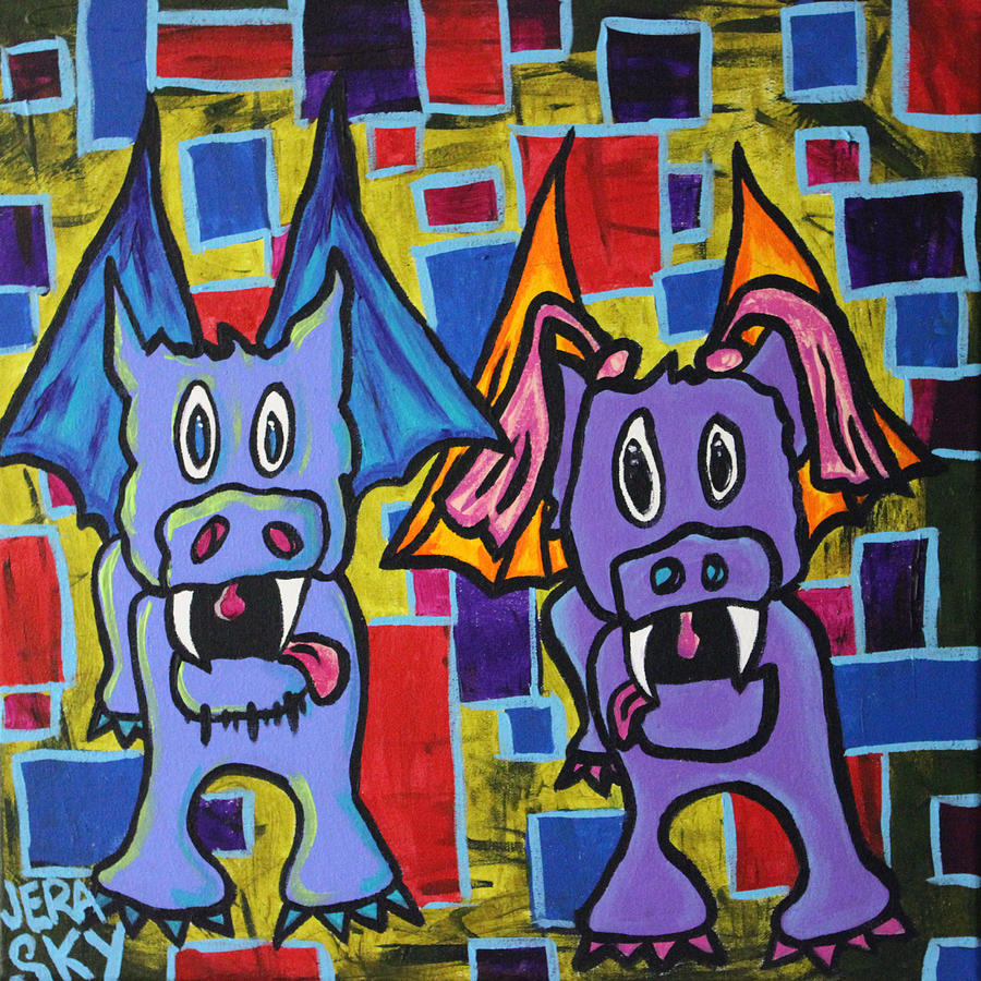 Abstract Painting - PuppyDragon MondrianCubes by Jera Sky
