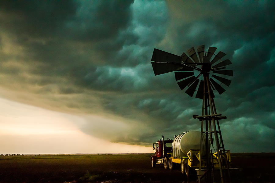 Pure Oklahoma - Windmill, Truck And Storm On Oklahoma Plains Photograph