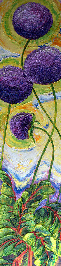 Purple Allium Flowers and Swiss Chard Painting by Paris Wyatt Llanso