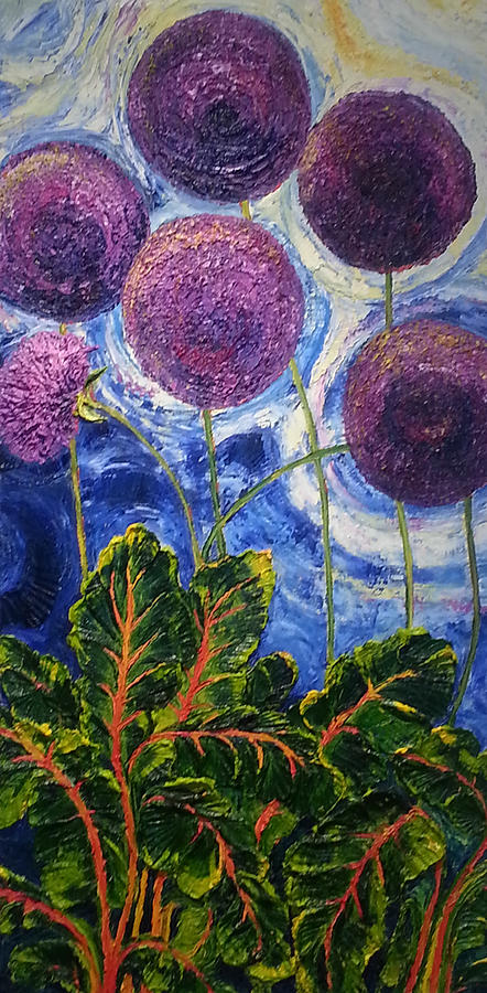 Purple Alliums and Swiss Chard Painting by Paris Wyatt Llanso