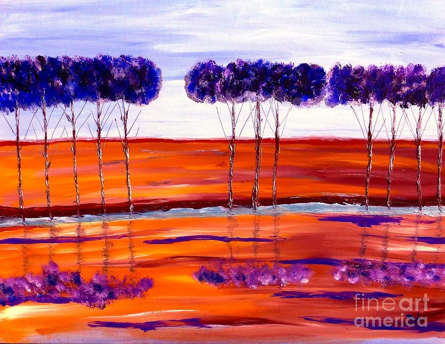 Purple and Blue Trees Abstract Painting by Saundra Myles