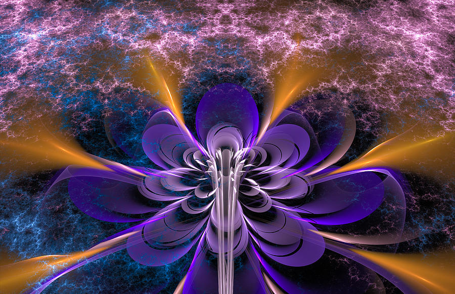 Purple and golden fractal flower in space Digital Art by Matthias