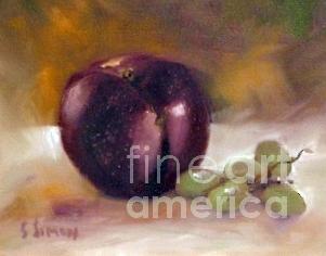 Purple and Grapes Painting by Sally Simon