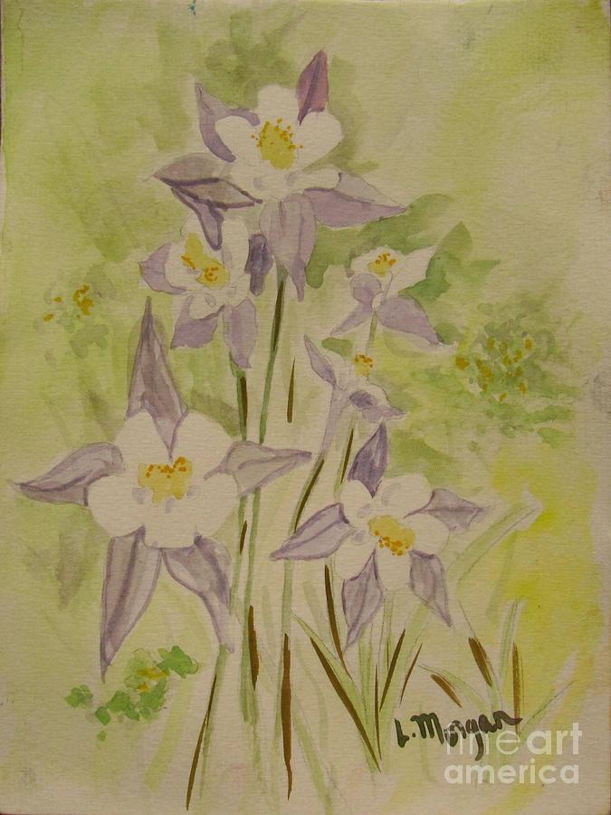 Purple and White Columbines Painting by Laurie Morgan