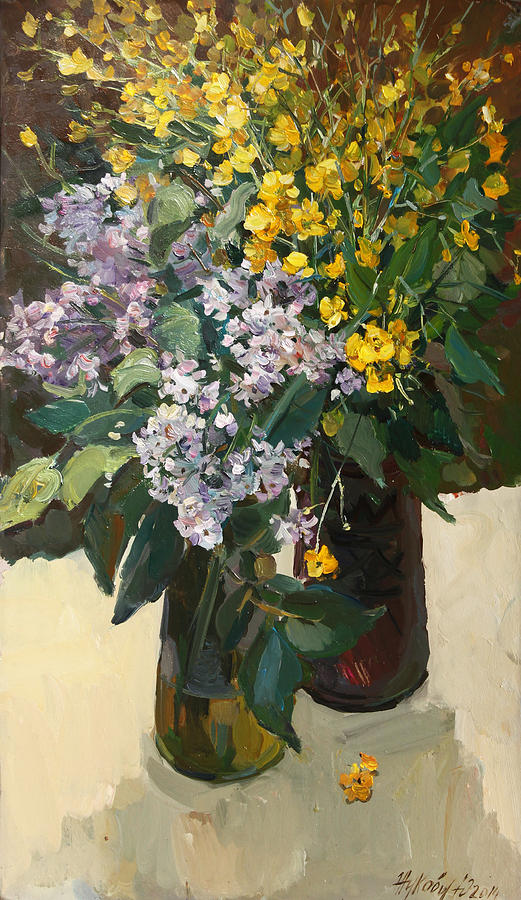 Purple and Yellow Painting by Juliya Zhukova