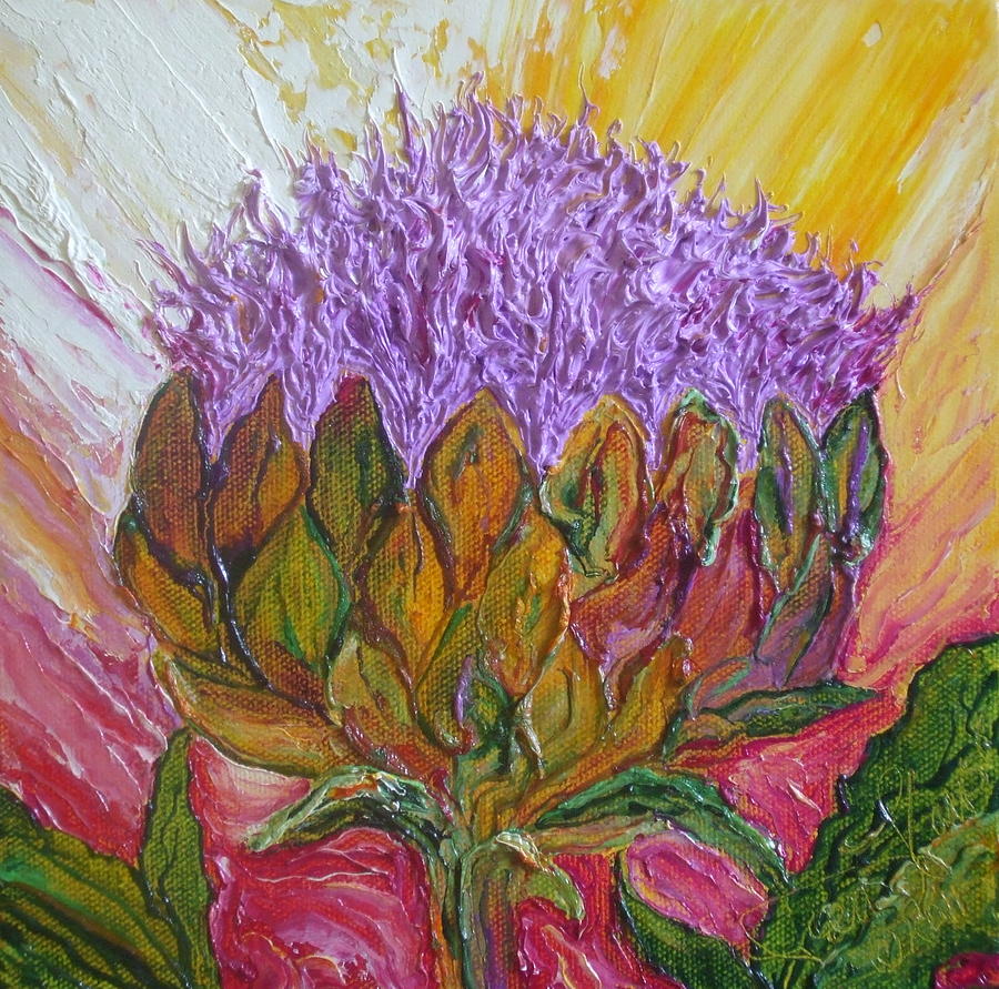 Purple Artichoke Blossom Painting by Paris Wyatt Llanso