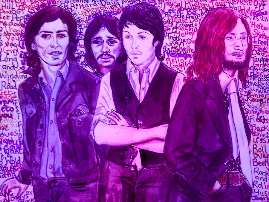 Purple Beatles Mixed Media by Joan-Violet Stretch
