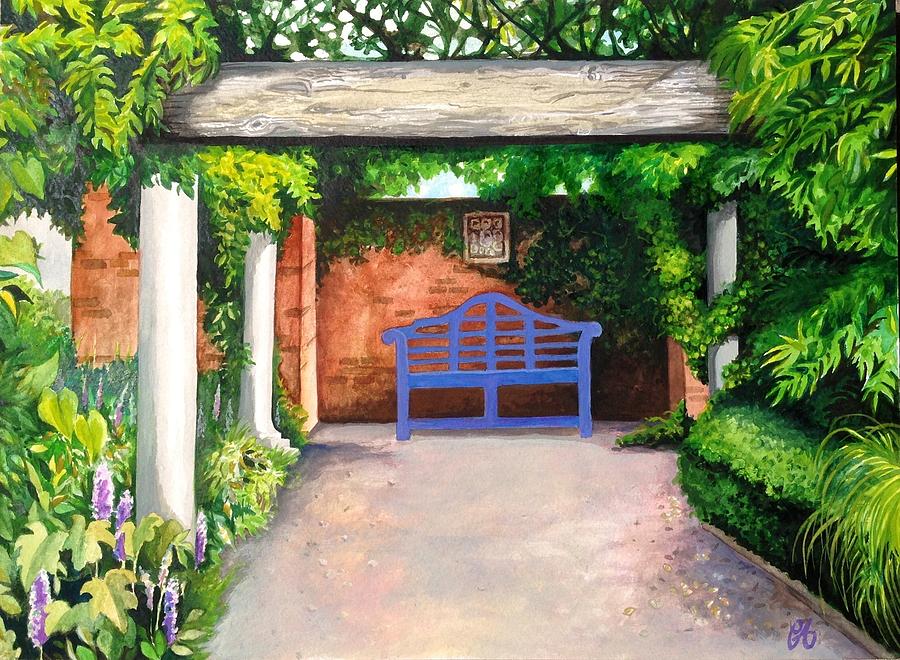 Garden Painting - Purple Bench by Carrie Auwaerter