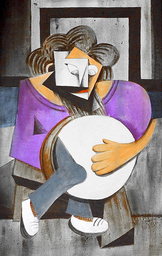 Purple Bodhran Played Painting by Val Byrne