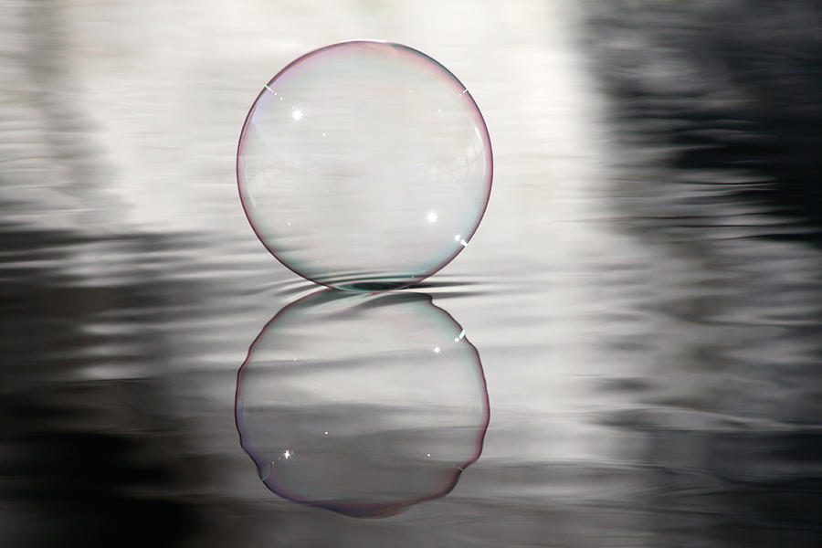 Bubble Photograph - Purple Bubble on Grey by Cathie Douglas