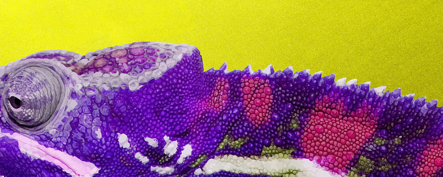 Purple Chameleon on Yellow Digital Art by Serge Averbukh