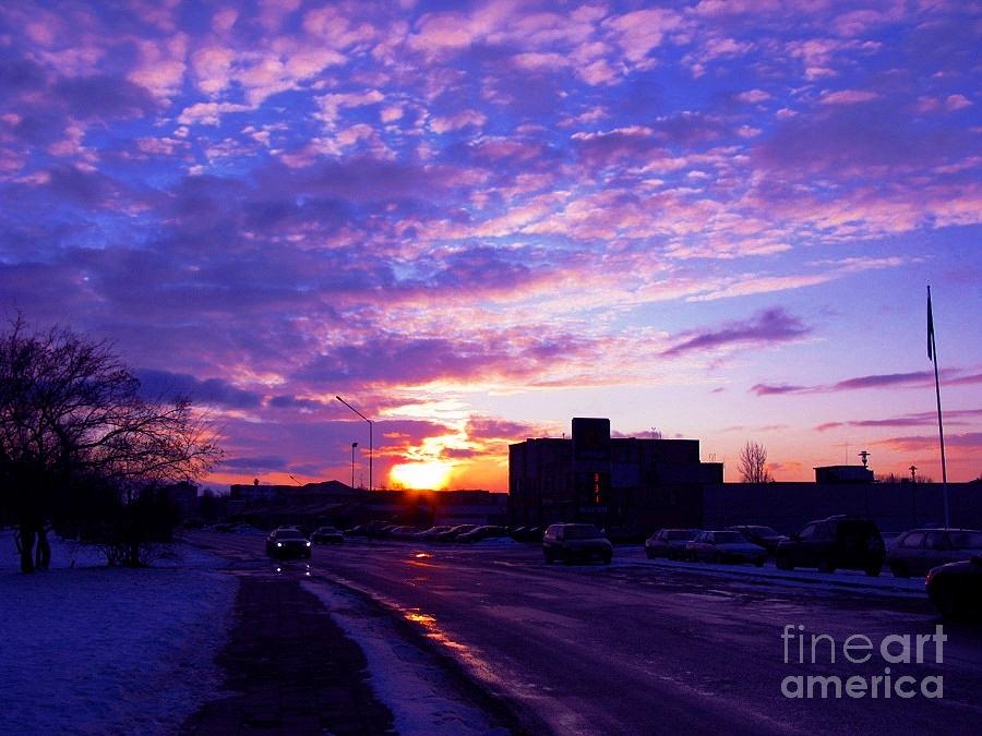 Winter Photograph - Purple City Sunset by Ausra Huntington nee Paulauskaite
