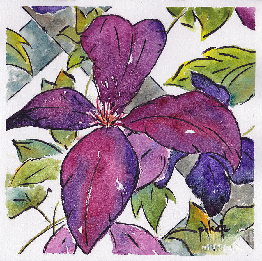Purple Clematis Painting by Pat Katz