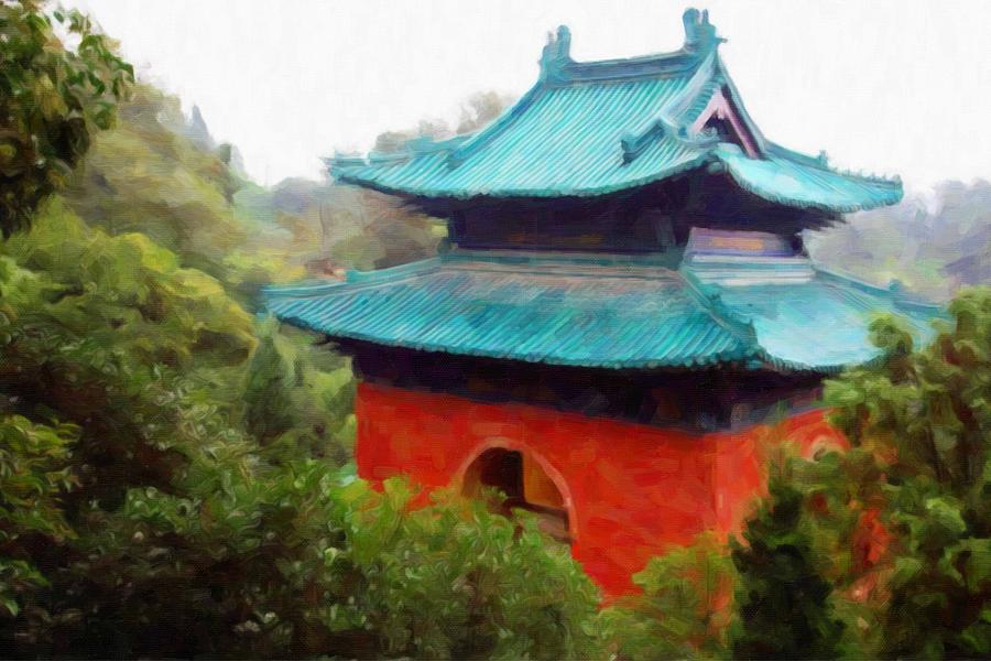 Purple Cloud Temple At Wudang Mountains Painting by Lanjee Chee