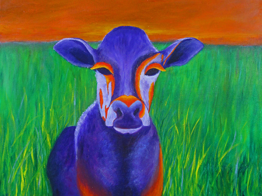 Purple Cow Painting by Roseann Gilmore