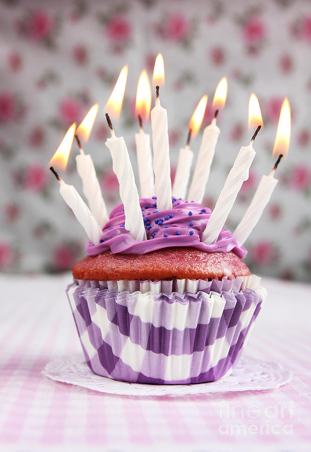 Cake Photograph - Purple cupcake by Isabel Poulin