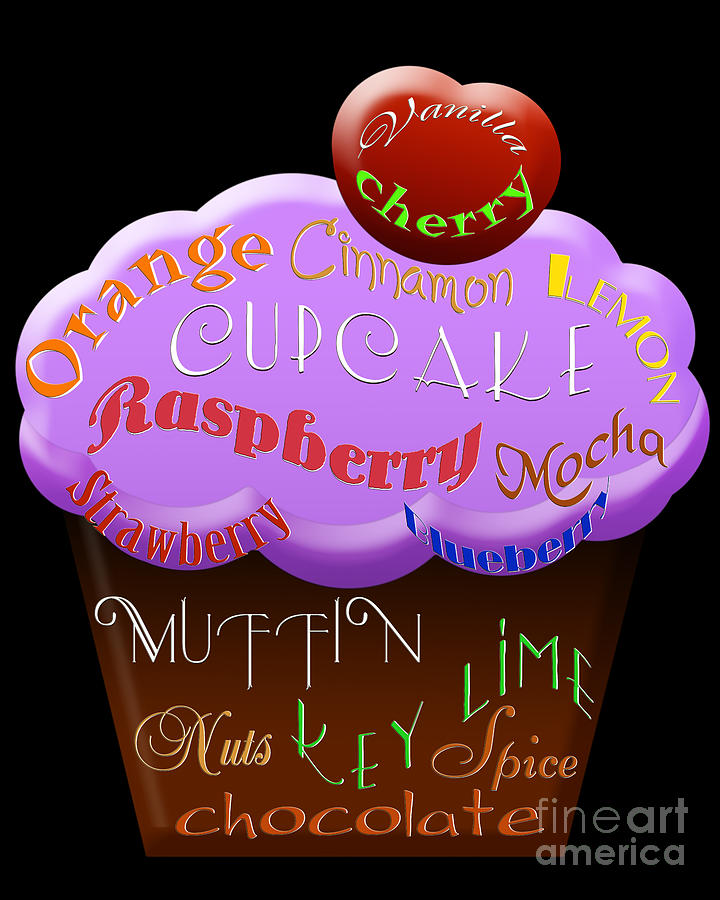 Purple Cupcake Typography Digital Art by Andee Design