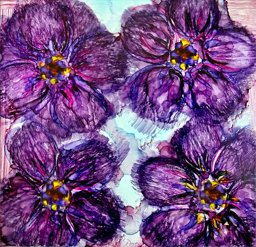 Flower Painting - Purple Daisies Alcohol Inks by Danielle  Parent