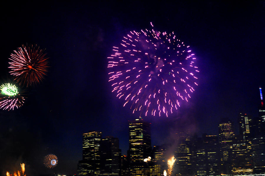 Purple fireworks over New York City Photograph by Diane Lent