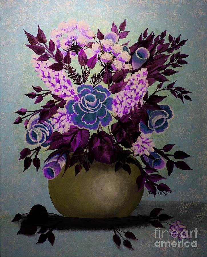 Purple Floral Arrangement in a Golden Vase Painting by Barbara A Griffin