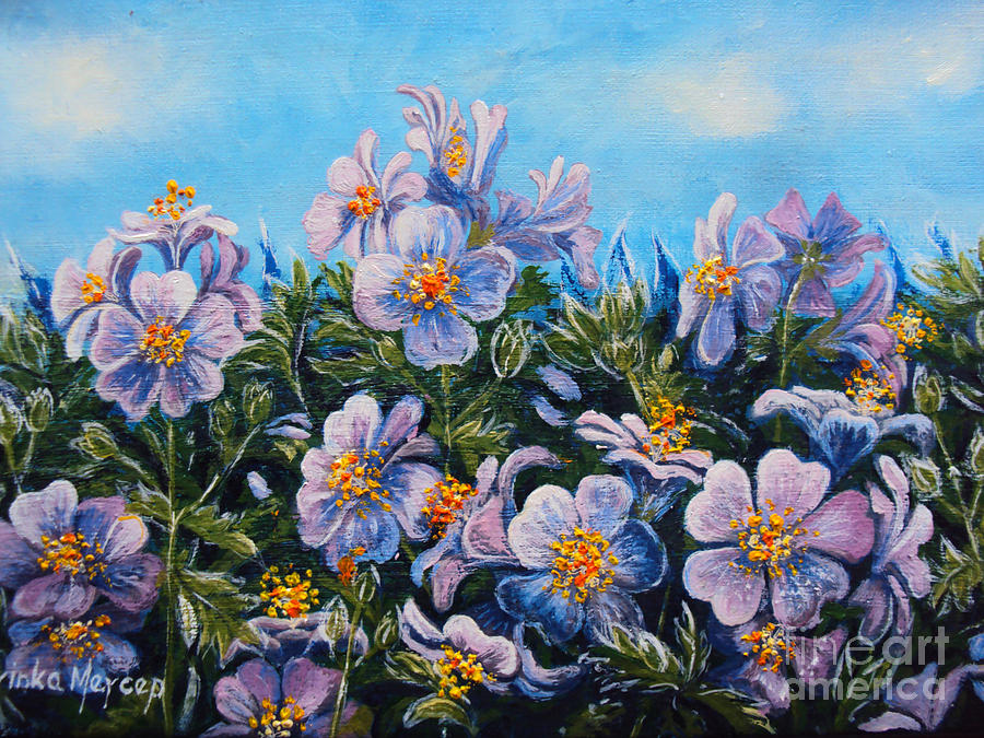 Yellow Flowers Painting - Purple Flowers by Drinka Mercep