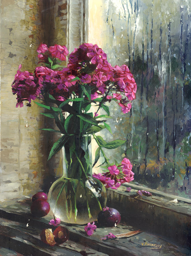 Purple flowers Painting by Victor Mordasov