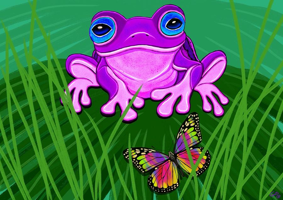 Purple Frog and Rainbow Butterfly Painting by Nick Gustafson