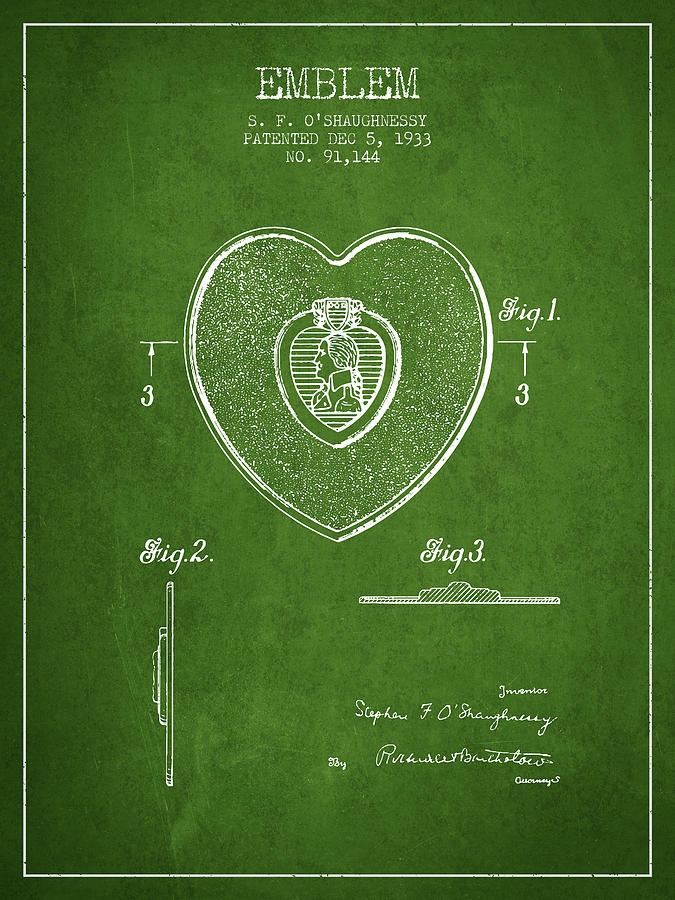Vintage Digital Art - Purple Heart Patent from 1933 - Green by Aged Pixel