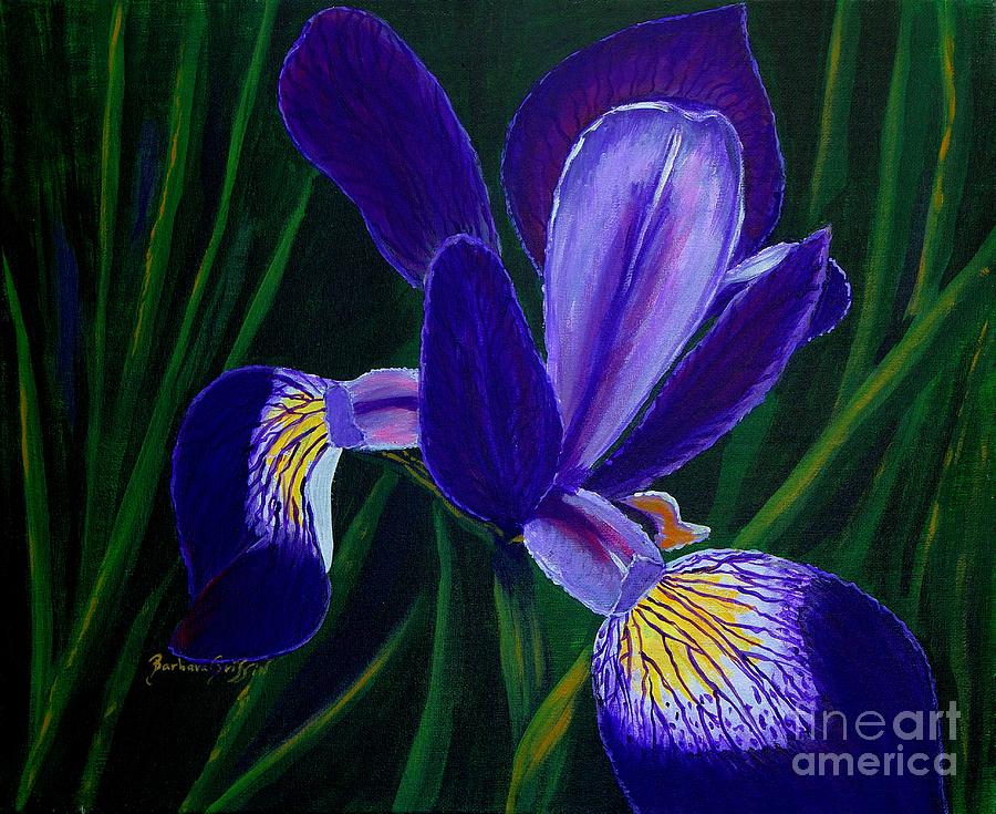 Purple Iris Painting by Barbara A Griffin