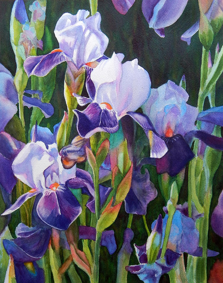 Purple Iris Garden Painting by Rachel Armington