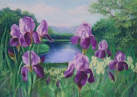 Landscape Pastel - Purple Irises at Catfish Corner by Sherri Anderson Landscape Pastel - Purple Irises at Catfish Corner by Sherri Anderson