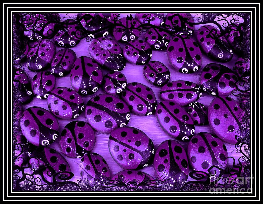 Ladybug Photograph - Purple Ladybugs with Spooky Frame by Barbara A Griffin