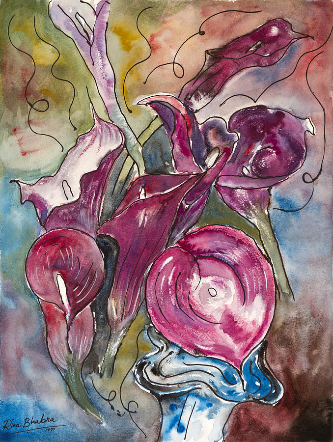 Purple Lilies Painting by Rina Bhabra