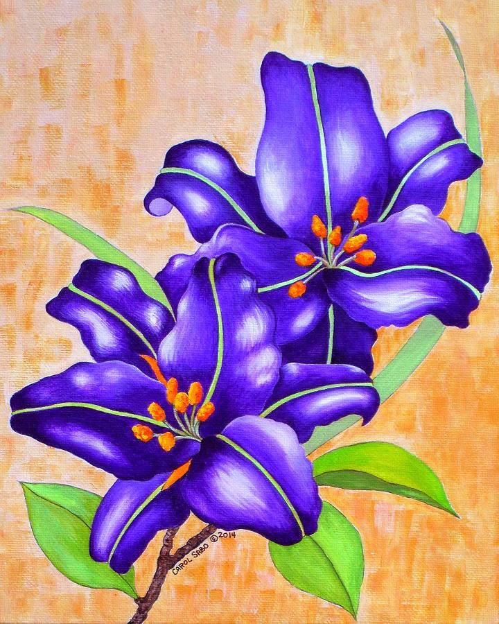 Purple Lillies Painting by Carol Sabo