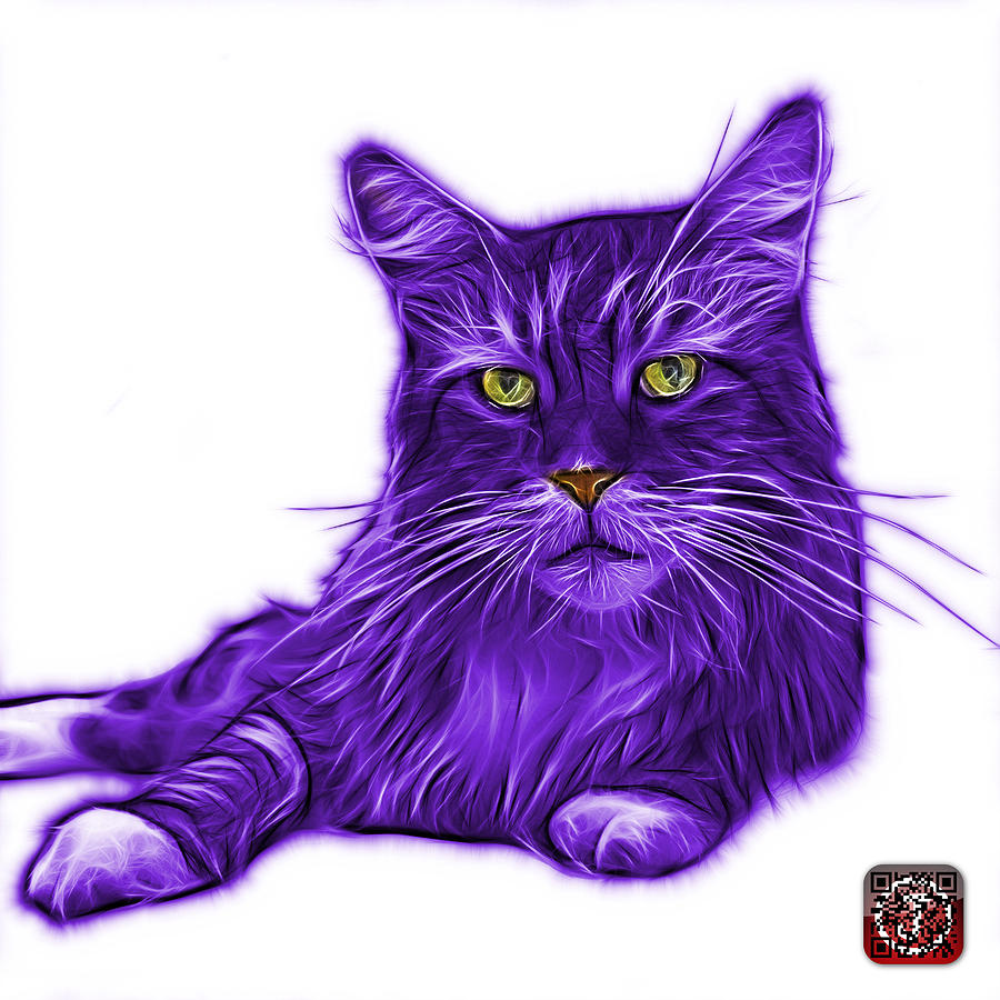Purple Maine Coon Cat - 3926 - WB Painting by James Ahn