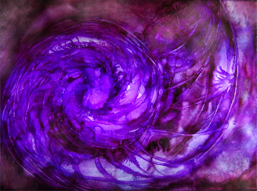 Shell Painting - Purple Mollusk Alcohol Inks by Danielle  Parent