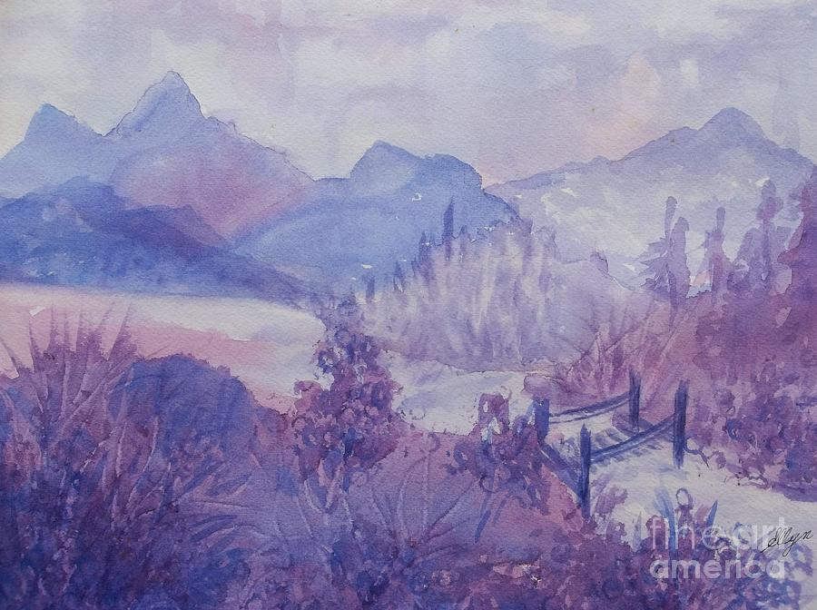 Tree Painting - Purple Mountains Fantasy by Ellen Levinson