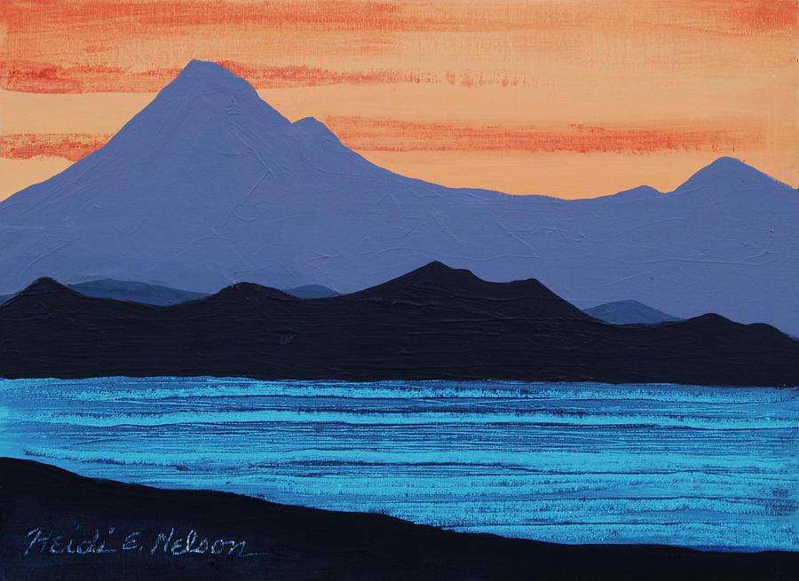 Purple Mountains with Scraffito Painting by Heidi E Nelson