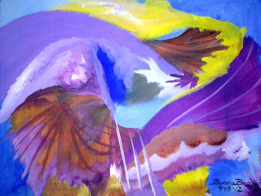 Purple On Blue Splash Painting by Burma Brown