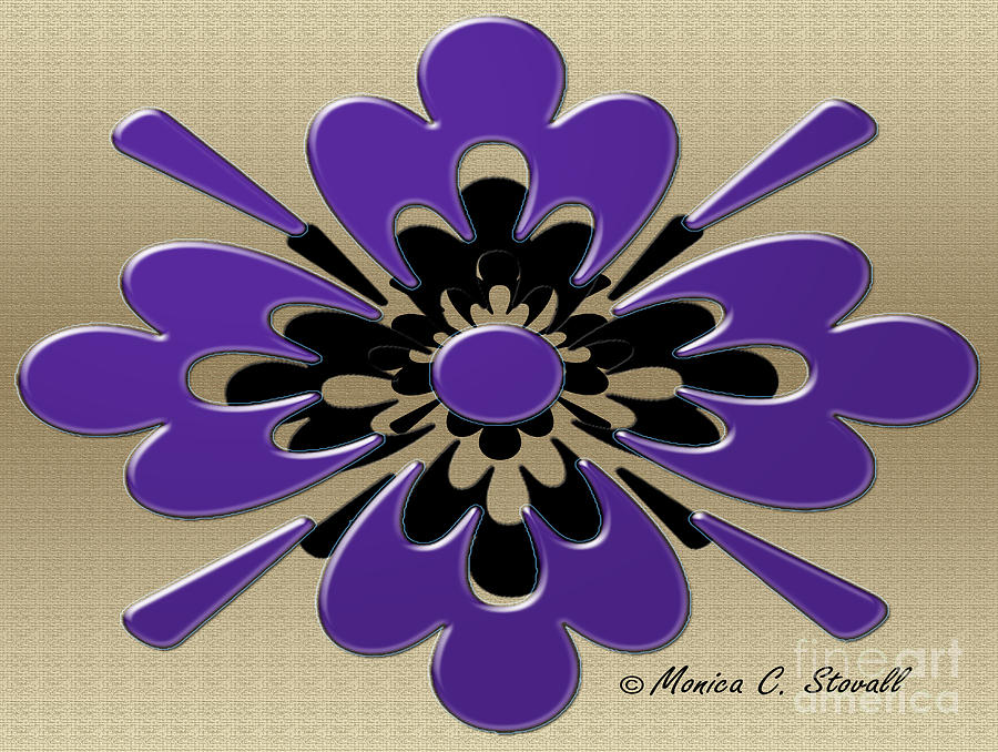 Purple on Gold Floral Design Digital Art by Monica C Stovall