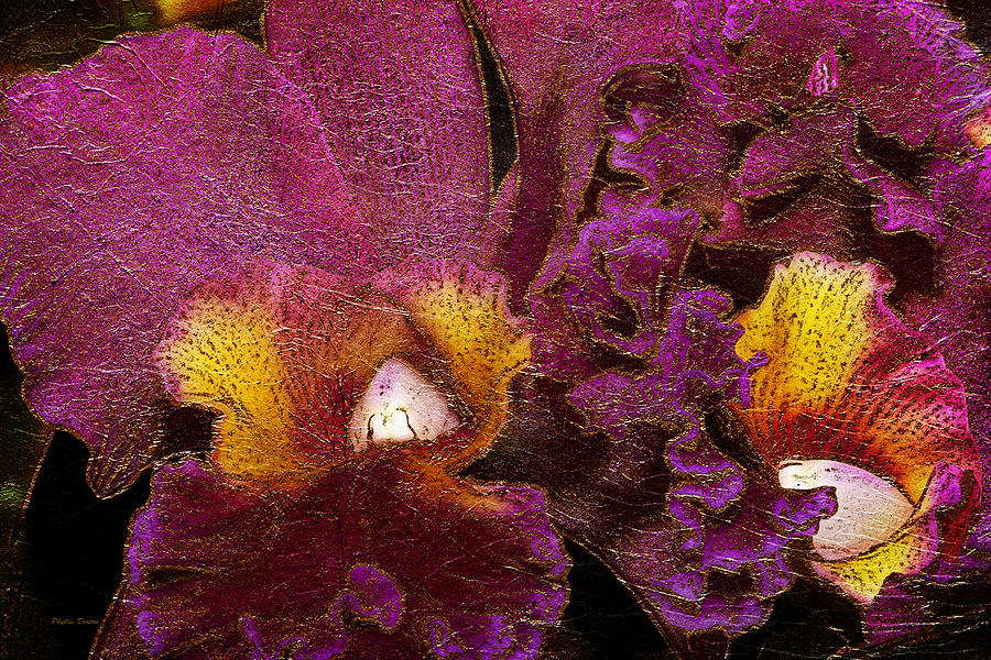 Purple Orchids Gold Leaf Photograph by Phyllis Denton