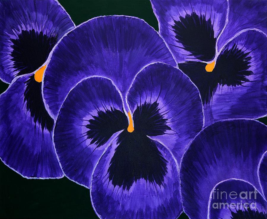 Purple Pansies Dark Faces Painting by Barbara A Griffin